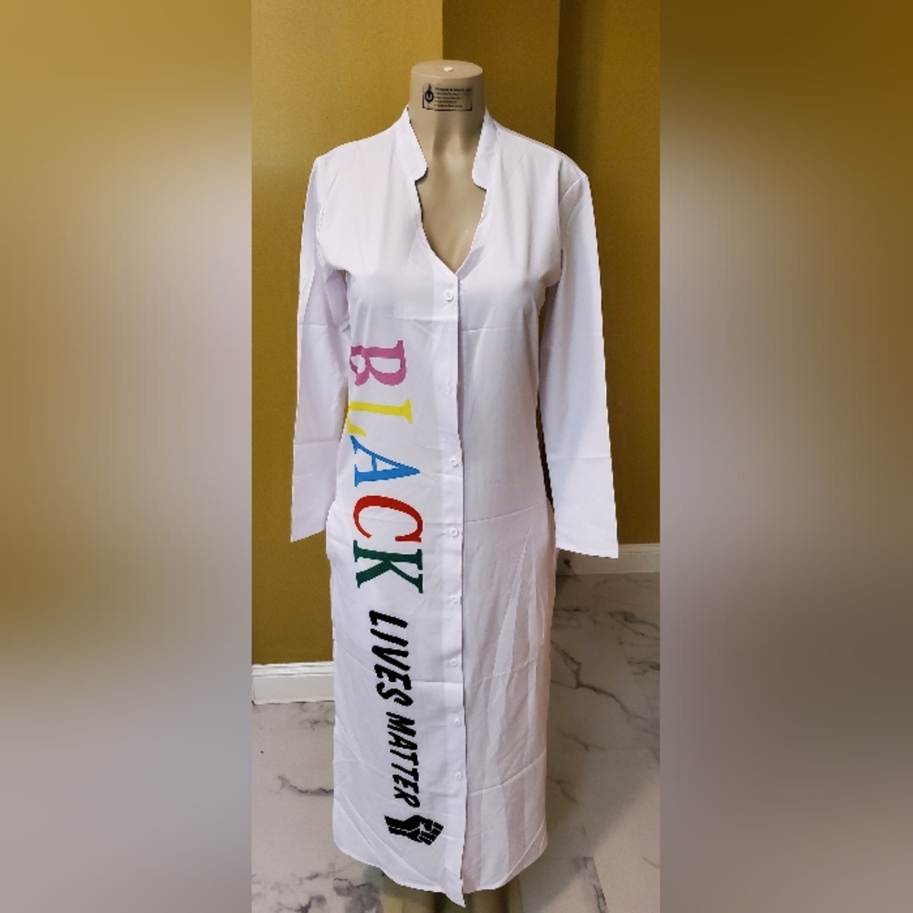 BLM Long Sleeve Button-Down Maxi Dress(size fit varies)